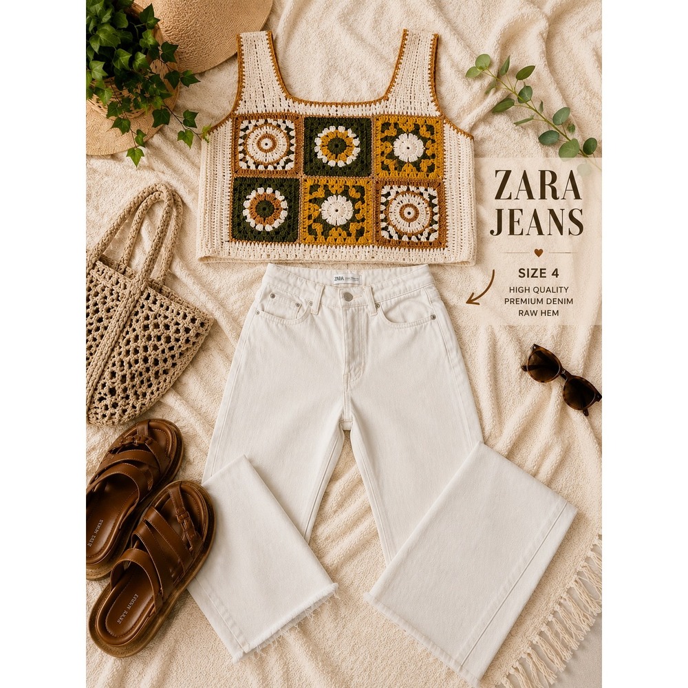 Boho Granny Square Crochet Crop Top 100% Cotton Handmade Style Floral Knit Tank